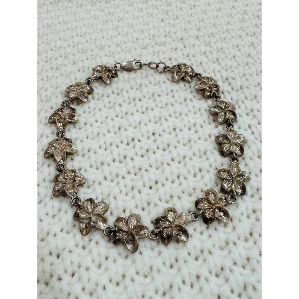 Vintage HPO 925 Sterling Silver Flower Link Bracelet 8"
